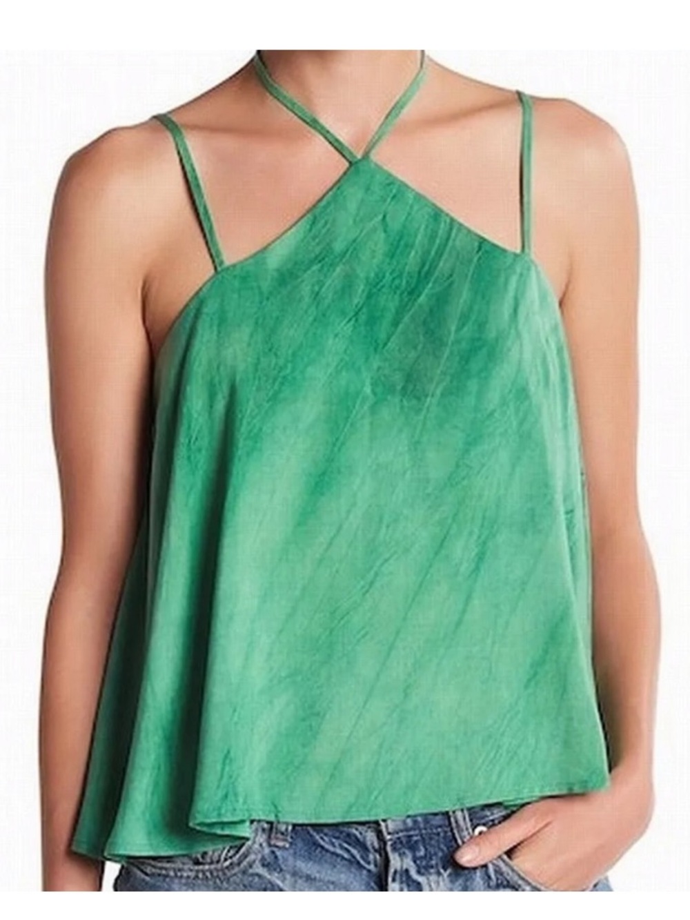 CAD Green Acid Wash Halter Spaghetti Strap Tie Rayon Cami Tank Top Women Sz M
